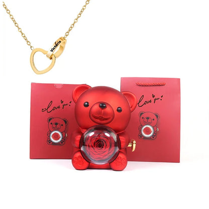 Cute Bear Gift Box With Heart Necklace And Chain