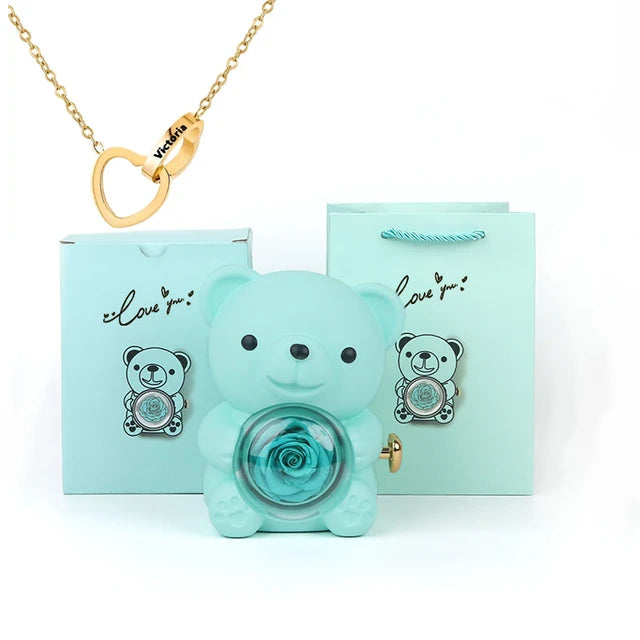 Cute Bear Gift Box With Heart Necklace And Chain