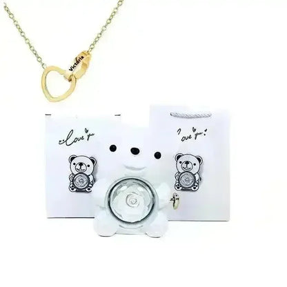 Eternal Rose Teddy Gift Box with Lovely Heart Pendant - Bear Hugs