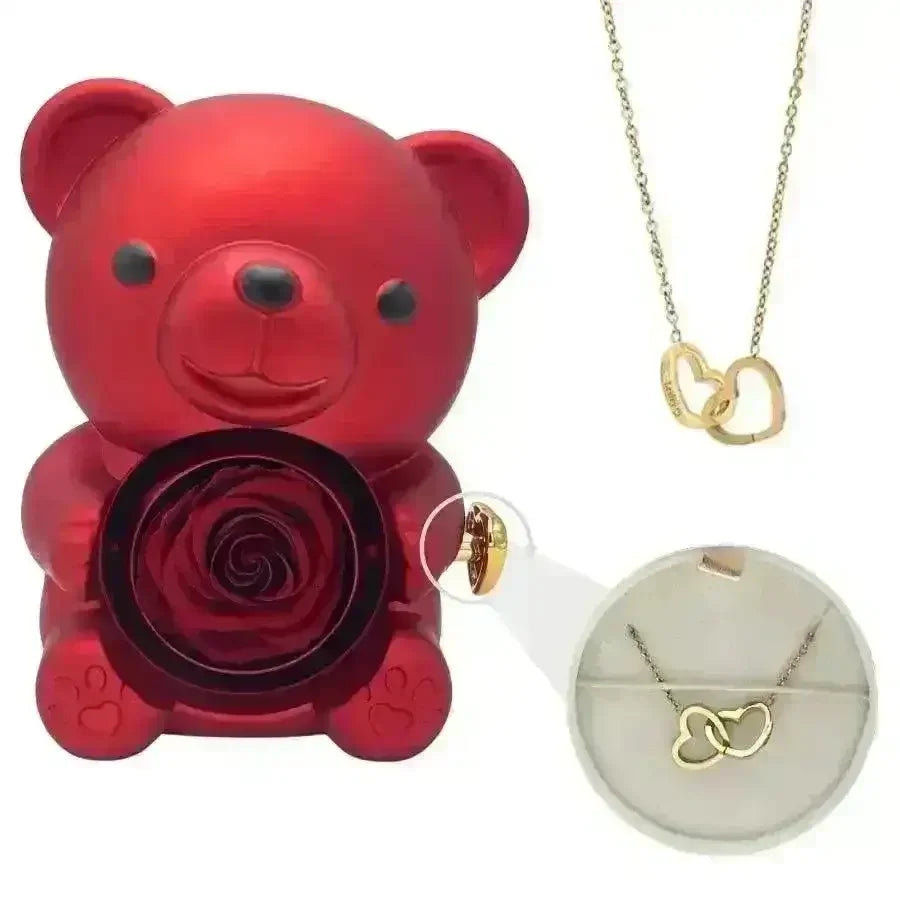 Eternal Rose Teddy Gift Box with Lovely Heart Pendant - Bear Hugs