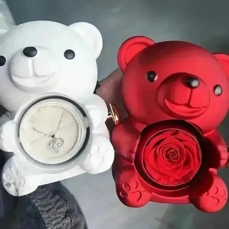 Eternal Rose Teddy Gift Box with Lovely Heart Pendant - Bear Hugs