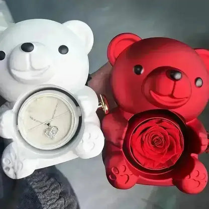 Eternal Rose Teddy Gift Box with Lovely Heart Pendant - Bear Hugs